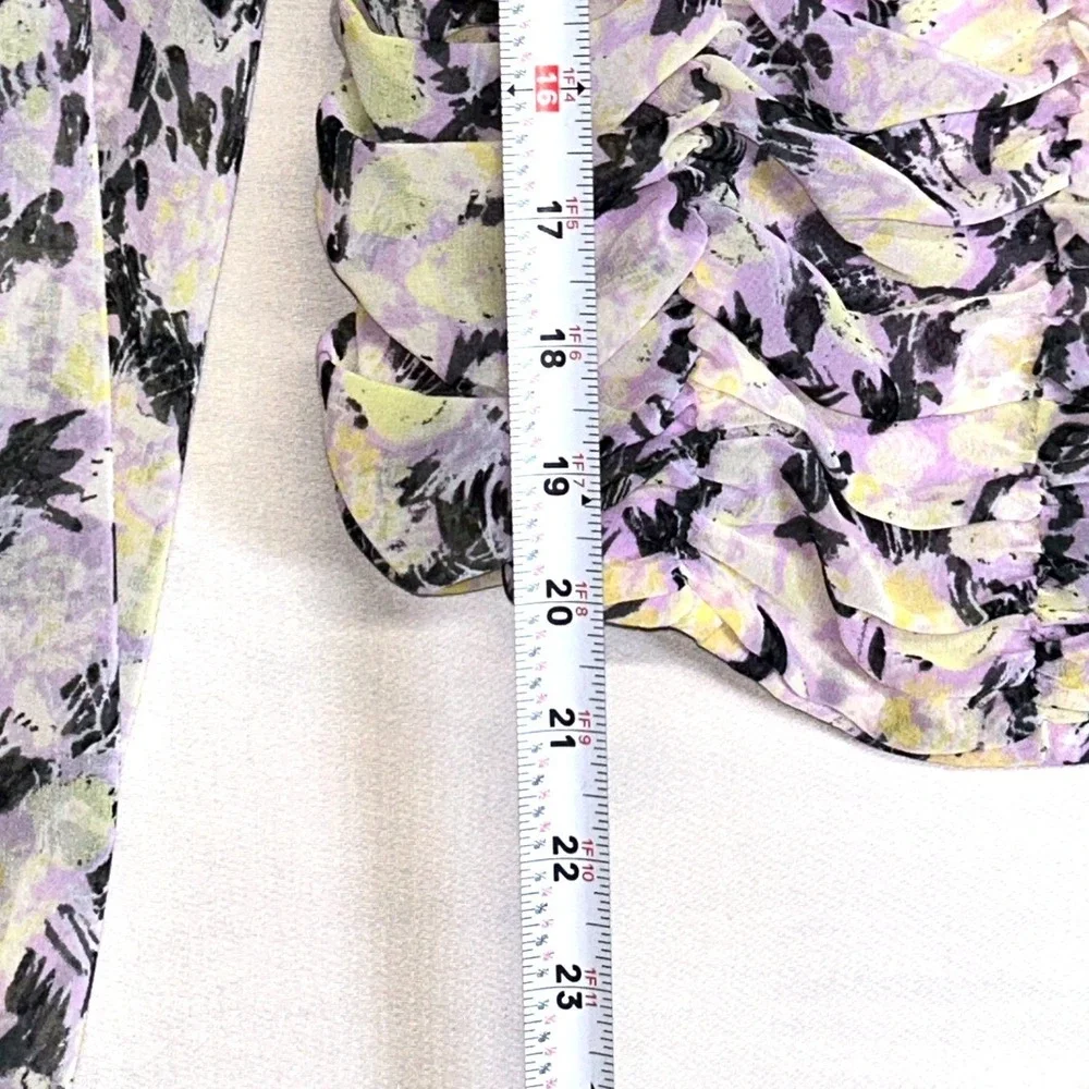 Free People Floral Ruched Puff Sleeve Crop Blouse Purple S